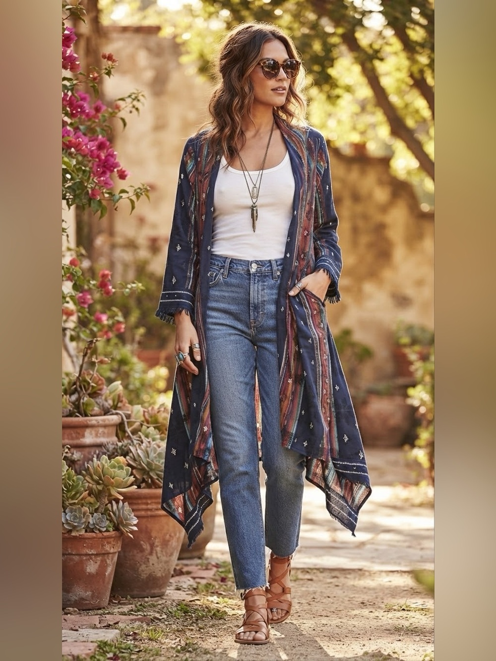 🧵 World Market Bohemian Fringe Kimono Duster 🧡
